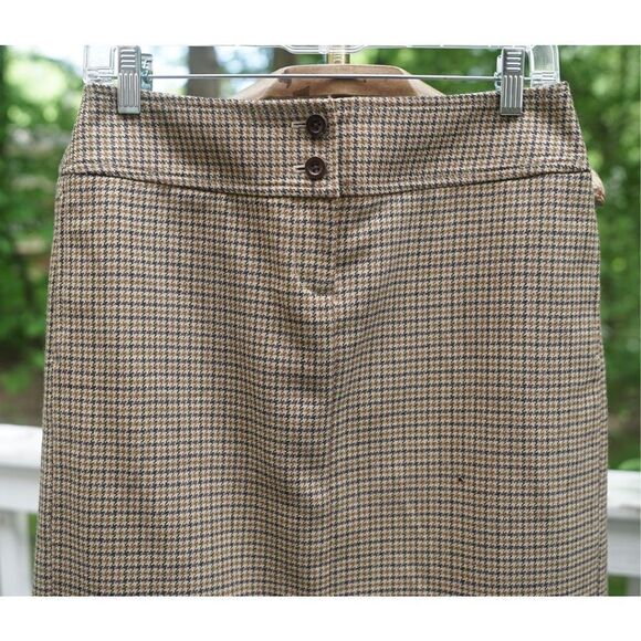 Vintage 00s J.Crew Tan Houndstooth Pleated Skirt - Picture 2 of 8